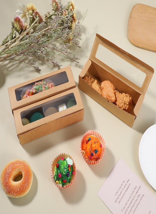 AojSup 100 Pcs Macaron Boxes with Window Bakery Boxes Long Rectangle Treat Containers for Cookies, Donuts, Pastry, Cookies, Chocolate Covered Strawberry, Brown - Image 3